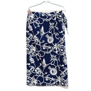 Talbots Vintage Nautical Coastal Sailor Wrap Midi Skirt Size 10P Navy Preppy‎